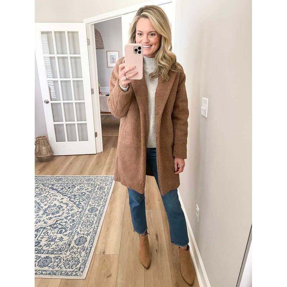 DAILY/ RITUAL Womens Teddy Bear Fleece Oversized-Fit Lapel Jacket Size XS